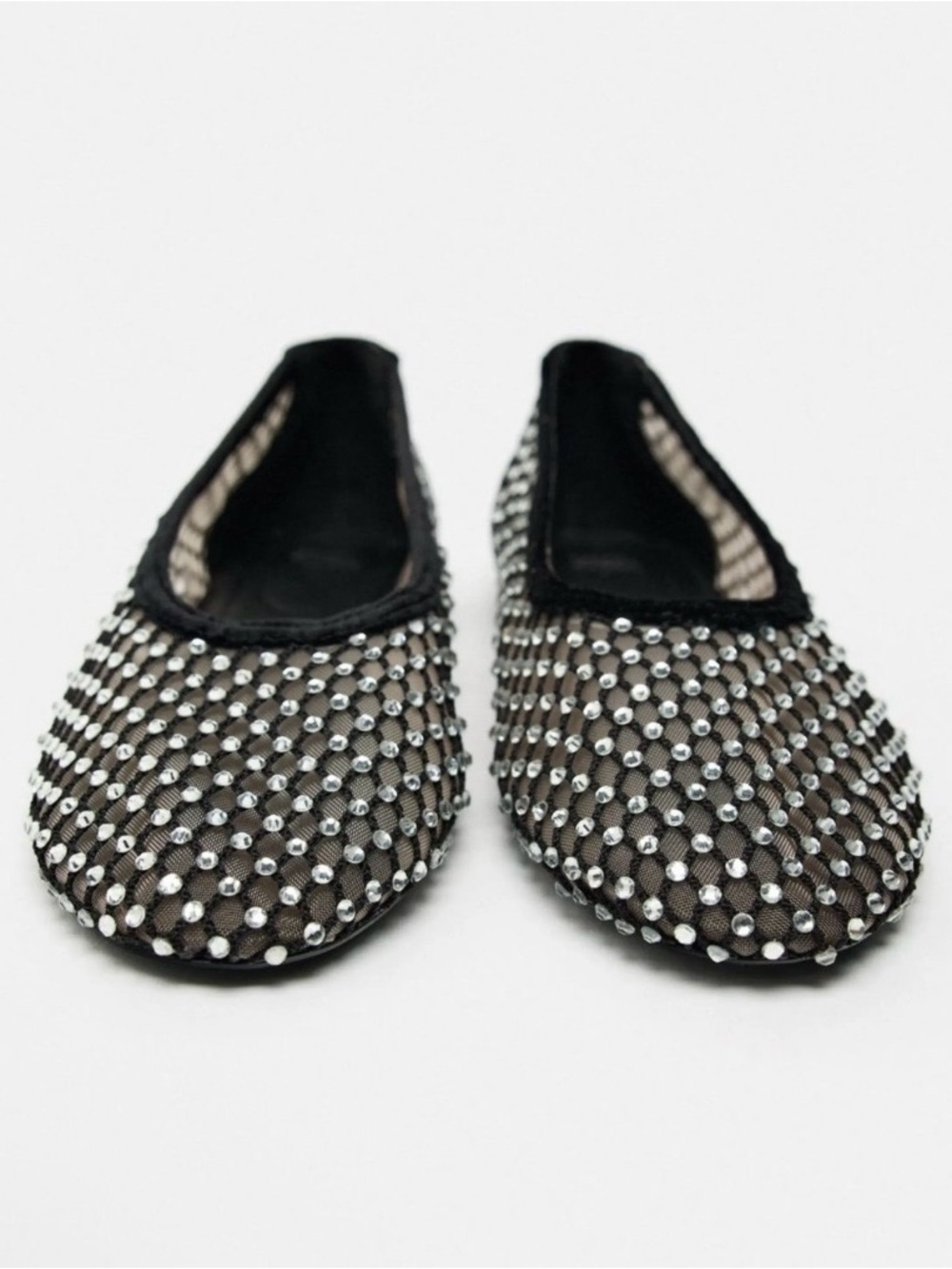 Zara Black Crystal Mesh Ballet Flats